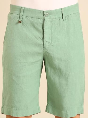 Linen Club Men's Linen Mint Green Solid Contemporary Fit Casual Shorts (Size:30)
