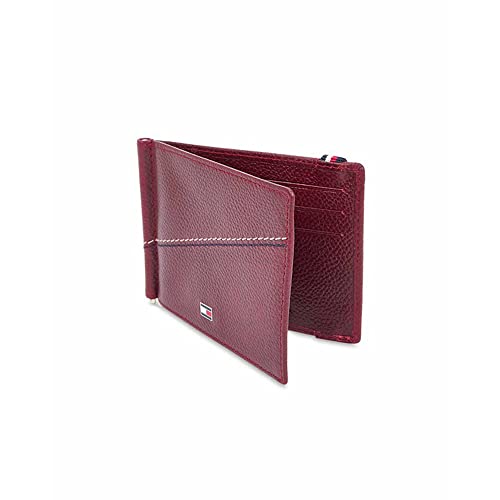 Tommy Hilfiger Adriel Leather Moneyclip for Men - Burgundy, 6 Card Slots