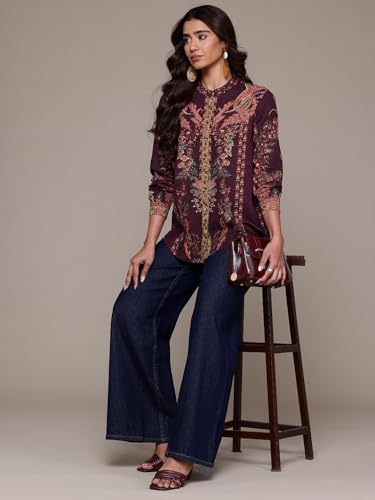 Aarke Ritu Kumar Wine Tuberose Full Sleeve Shirt with Camisole