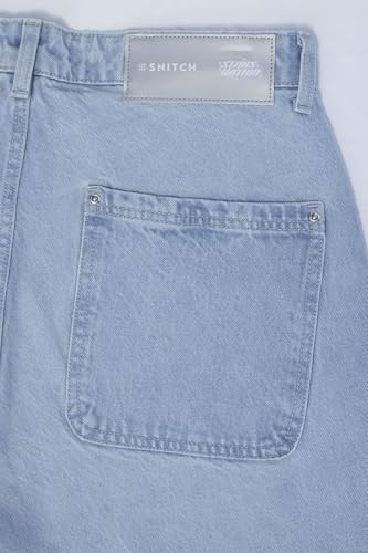 SNITCH Stars Within Men Casual Jeans | Light-Washed Bootcut Design with Turned-Up Hem & Relaxed Thigh | 100% Cotton Smooth Texture for Summer Comfort & Vintage Style |Light Blue