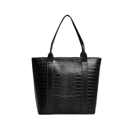 Fastrack Chic Textured Tote Bag for Women | Stylish Casual Bag for Ladies, Women, Girls | Trendy Everyday College Bag Made of Faux Leather (Black)