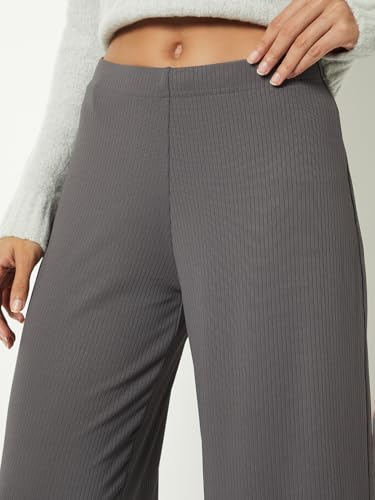 Max Women Ribbed Wide Leg Trousers (Grey_M)