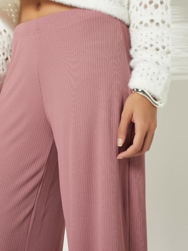Max Women Ribbed Wide Leg Trousers (Purple_XL)