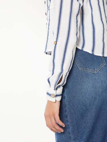 Max Women Striped Boxy Fit Crop Shirt(Blue_XL)