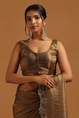 Soch Womens Olive Fendy Organza Saree With Swarovski Stone