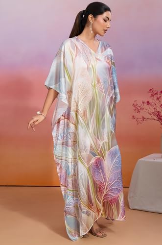Label Aarna Premium Soft Satin Kaftan Dress for Women/Digital Print/Free Size (M-3XL) / Hidden Adjustable Belt Long Maxi Multicolour