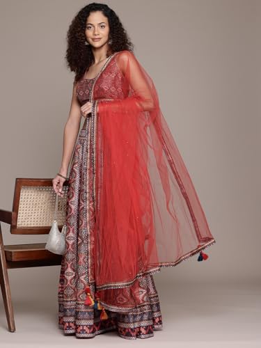 Multi Wanderlust Square Neck Blouse With Lehanga And Dupatta