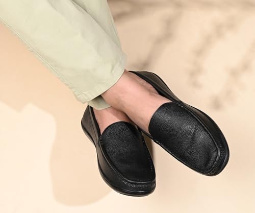 LOUIS STITCH Men's Raven Black Slip-On Loafers | Ultra Lightweight Slip-On Solid Formal Shoes for Men | Loafers with All-Day Comfort | LSFLPDMPUJB | UK-6