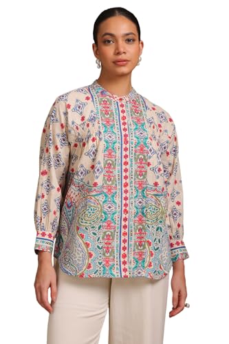 Soch Womens Blue Cotton Flex Ethnic Motif Tunic