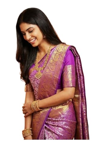 VFCollections Women's Traditional Handloom Kanchipuram Silk Pure Bridal Pattu Sarees | Rich Zari Woven Design | Unstitched Blouse (VFC516-1)