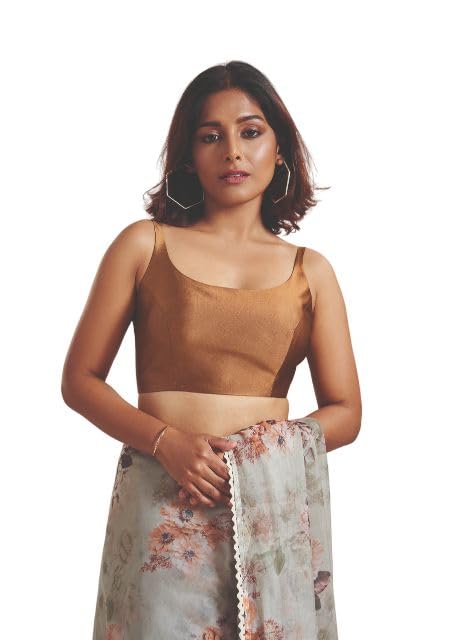 Salwar Studio Copper Taffeta Sleeveless Readymade Blouse- Pack of 1.