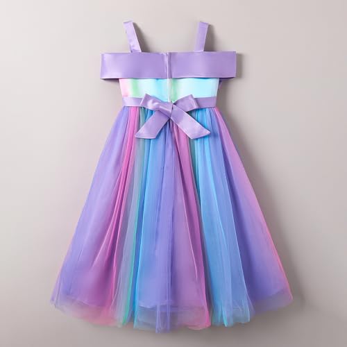 Hopscotch Girls Multi Short Sleeves Oversized Bow Applique Gown for Age (8-10 Years)