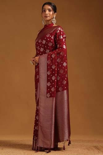 Soch Womens Maroon Viscose Silk Floral Zari Woven Saree