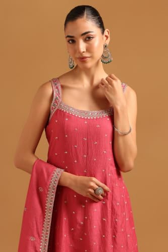 Soch Womens Onion Pink Vichitra Embroidered Embellished Zari Embroidery Salwar Suit
