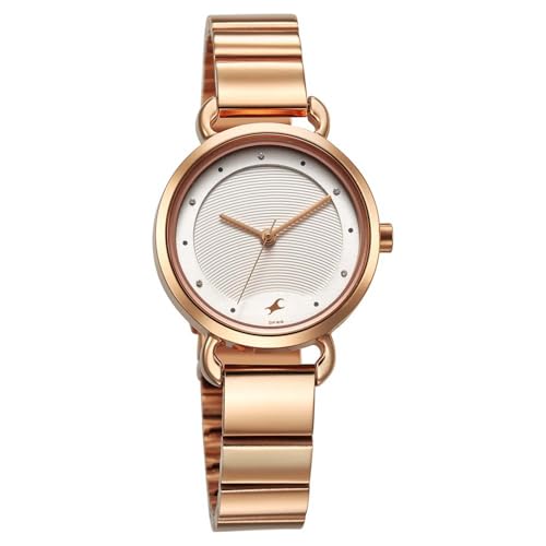 Fastrack Pulse Quartz Analog White Dial Rose Gold Stainless Steel Strap Watch for Girls - NT6221WM02F