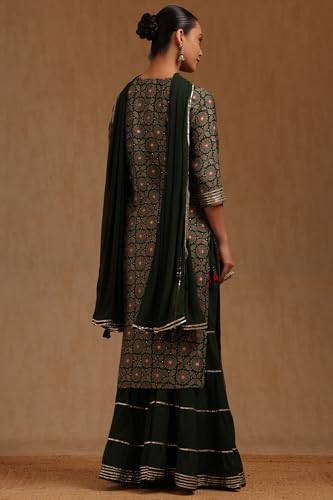 Soch Womens Green Muslin Ethnic Motifs Salwar Suit With Zari