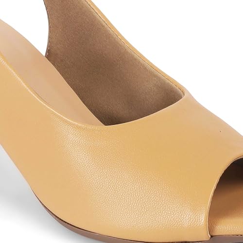 tresmode EDEN Women's Block Heel Sandals Stylish Footwear Beige, 7 UK / 40 EU - Peep Toe Soft Comfortable Casual Formal Office Fancy Shoe Wear