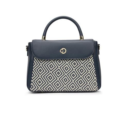 Caprese Wind Medium Satchel Bag for Women | Woven Texture Faux Leather Shoulder Bag with Adjustable & Detachable Strap | Dual Zipper & Magnetic Button Closure for Office & Casual Use (Midnight Blue)