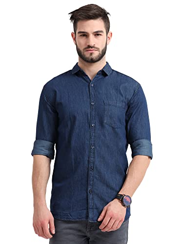 Miraan Men's Casual Dark-Blue Denim Shirt (SIGDARKDENIMXL_Dark Blue_X-Large)