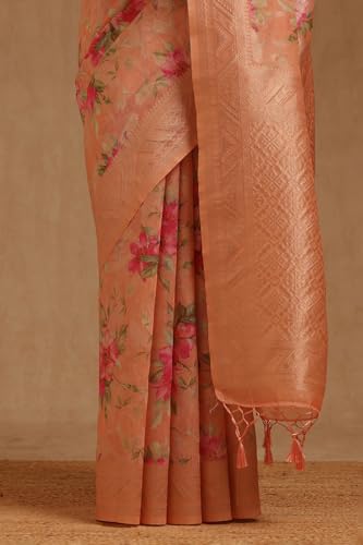 Soch Womens Peach Chanderi Floral Zari Woven Saree