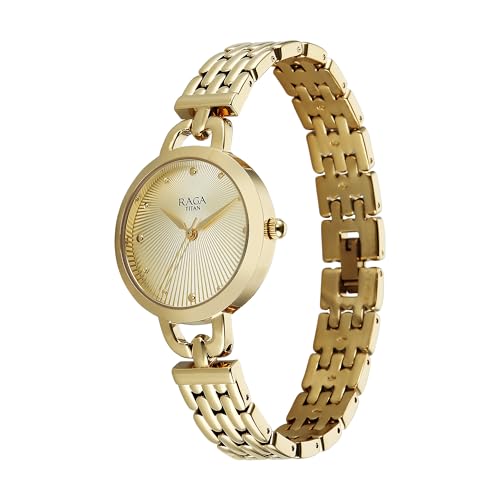 Titan Raga Showstopper 4.0 Quartz Silver Round Dial Women's Watch | IP LT Gold Colour Band | Watches for Women Analog - 95349YM01