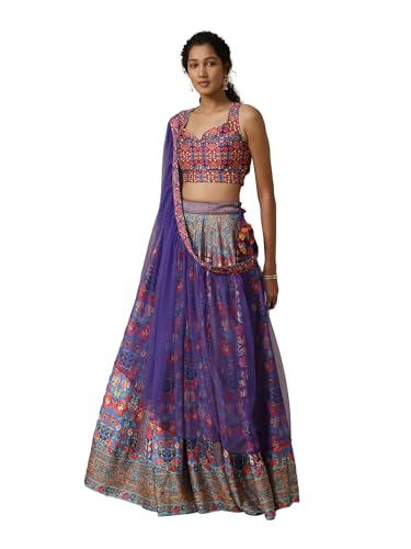 Aarke Ritu Kumar Purple Floral Printed Lehenga With Blouse And Dupatta