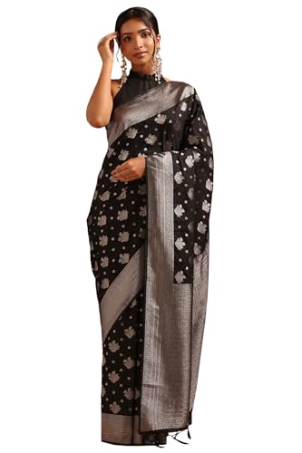Soch Womens Black Viscose Silk Floral Zari Woven Saree