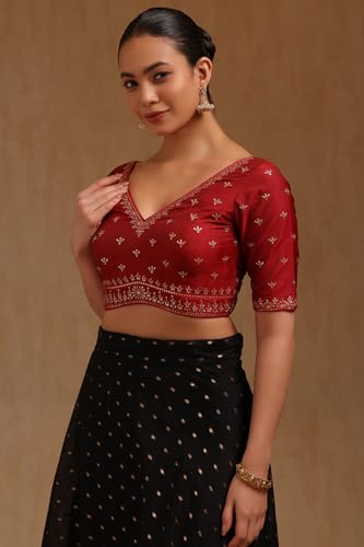 Soch Womens Maroon Tussar Embroidered Padded Blouse with Sequins
