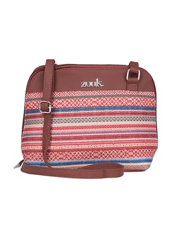 ZOUK Assam Tapestry Stripes Printed Vegan Leather Out Of Office Sling Bag With Adjustable Strap For Women's Girls
