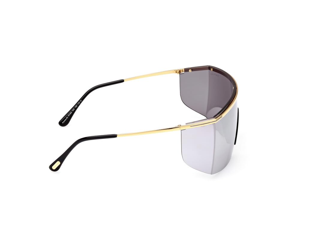 Tom Ford | UV Protected + Blue Blocked Filter Sunglasses for Men | Shield Shaped - Full-rim Gold Frame | Lens Colour: Grey | Small | FT0980 00 30C