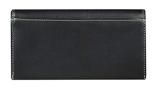 Calfnero Women's Genuine Leather Wallet-Long Purse Wallet with Multiple Card Slots, Zip Pocket and Note Compartment (Black)
