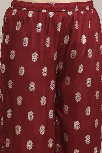 Biba Women Green-Maroon Viscose Gathered Yarndyed Suit Set_38