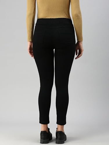 De Moza Women Jegging Woven Bottom Solid Cotton Black