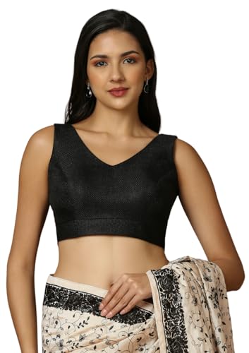 SALWAR STUDIO Women's Black Self Design Saree Blouse-RI-0043-BLCK-42