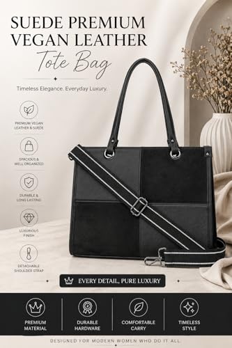 Pramadda Pure Luxury Hazel tote bags for women office use | Handbags for women stylish | tote bag for college use and daily travel needs | Suede Luxe Tote Bag. (Classic Black)