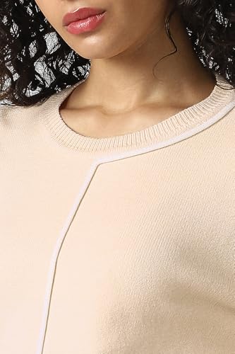 Women Beige Solid Round Neck Sweater