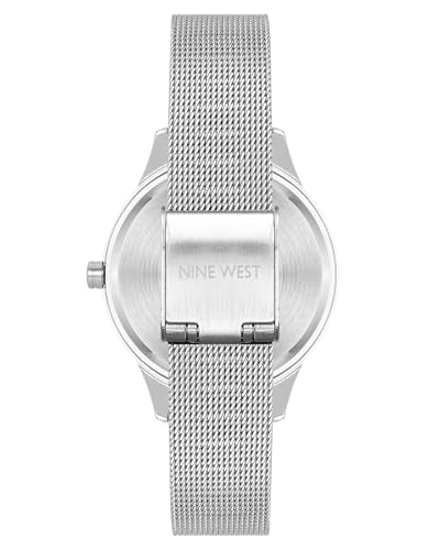 Nine West Women's Analog Watch, Silver Mesh Bracelet, Limited Movement, Mineral Crystal Lens, Textured Dial