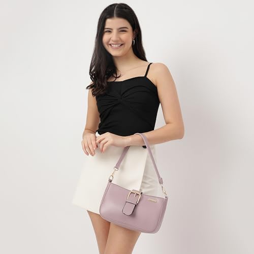 Fastrack Women Buckle Detail Shoulder Bag with Top Zip and Flap Closure | Inner Zip and Slip Pockets, Gold Metal Accents | Trendy Sling Bag | Trendy Women Handbags