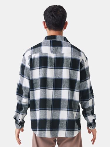 The Souled Store Plaids: Black, White Men and Boys Long Sleeves Collared Neck Button Front Cotton Relaxed Shirts