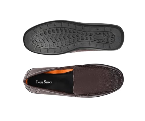LOUIS STITCH Men's Brunette Brown Slip-On Loafers | Ultra Lightweight Slip-On Solid Formal Shoes for Men | Loafers with All-Day Comfort | LSFLPDMPUBB | UK-9