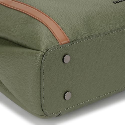 Metro Carry Laptop Tote | Faux-Leather Women's Handbag | Olive with Tan Details | 14" Laptop Compatible | Dual Carry Options | Pebbled Texture