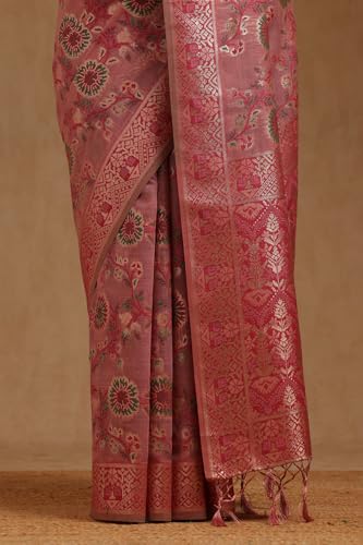 Soch Womens Blush Pink Chanderi Woven Design Saree