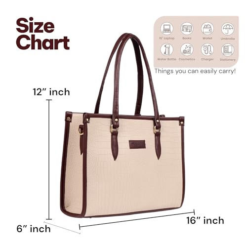Pramadda Pure Luxury Bianca Laptop Tote bag for women office use | Large Handbags for woman | Stylish Tote bags for college | Bags for women latest. (Classic Beige)