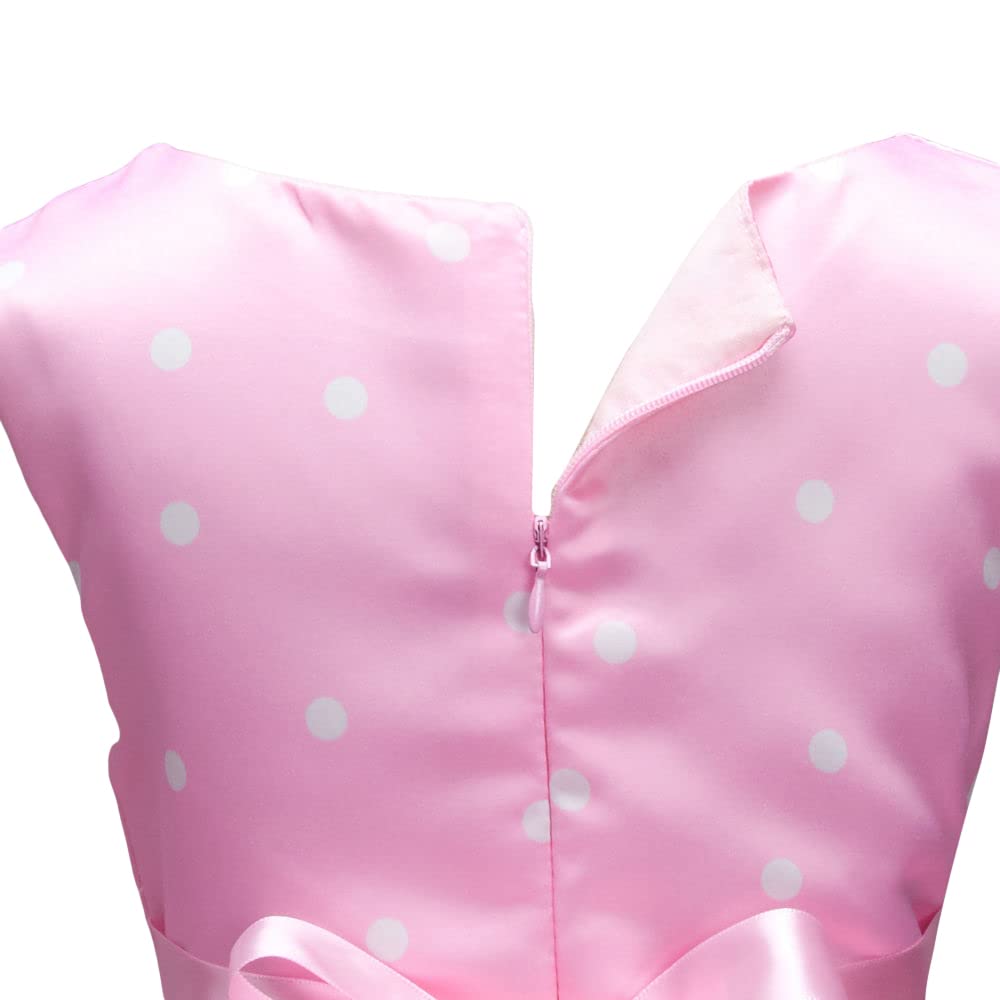 Hopscotch Girls Sleeveless Polka Dot Print Party Dress In Pink Color for Ages 6-7 Years