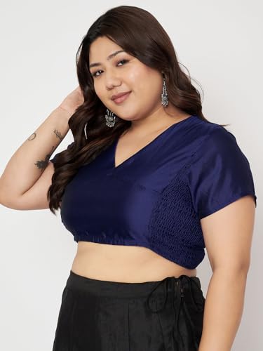 studio rasa Women's Plus Size Silk Blend Stretchable Blouse for Wedding Festive Party (TPWPC225BL66-6XL_Navy_6XL)