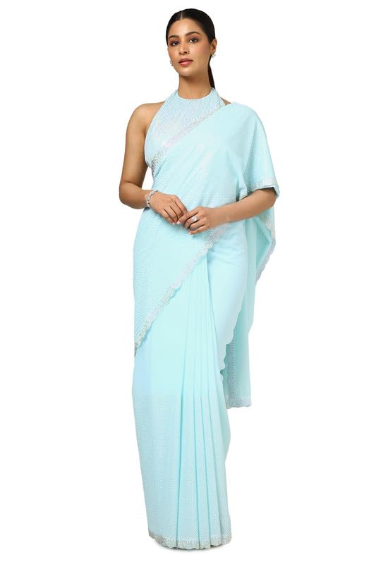 Soch Womens Turquoise Blue Georgette Embellished Saree With Sequins