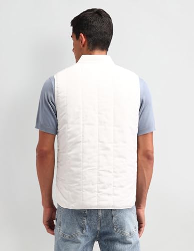 U.S. Polo Assn. Denim Co. Men's White Solid Collar Neck Sleeveless Casual Polyester Regular Fit Jacket (UDJCK1388_White_L)