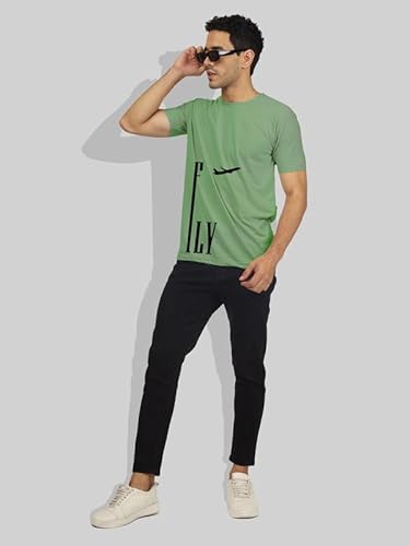 T-70 Men's Printed Round Neck Half Sleeves Poly-Cotton T-Shirt | Color - Mint Green | Size - 5XL (611)