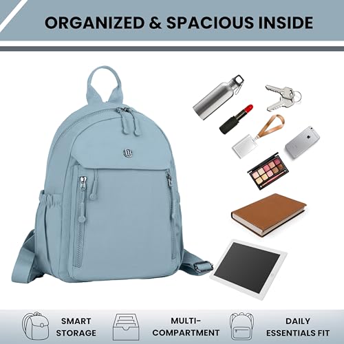 12o12 Women Backpack for College, Office, Travel, Daily Use, Outdoor, Lightweight Water Resistant Nylon Stylish Daypack Bag with Multiple Pockets, Adjustable Straps, Durable Zipper (Pastel Blue)