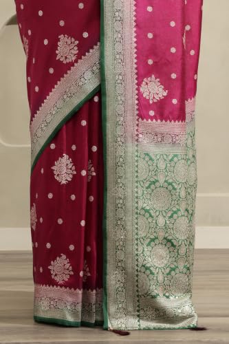 Soch Womens Wine Viscose Floral Zari Woven Saree With Stone Work